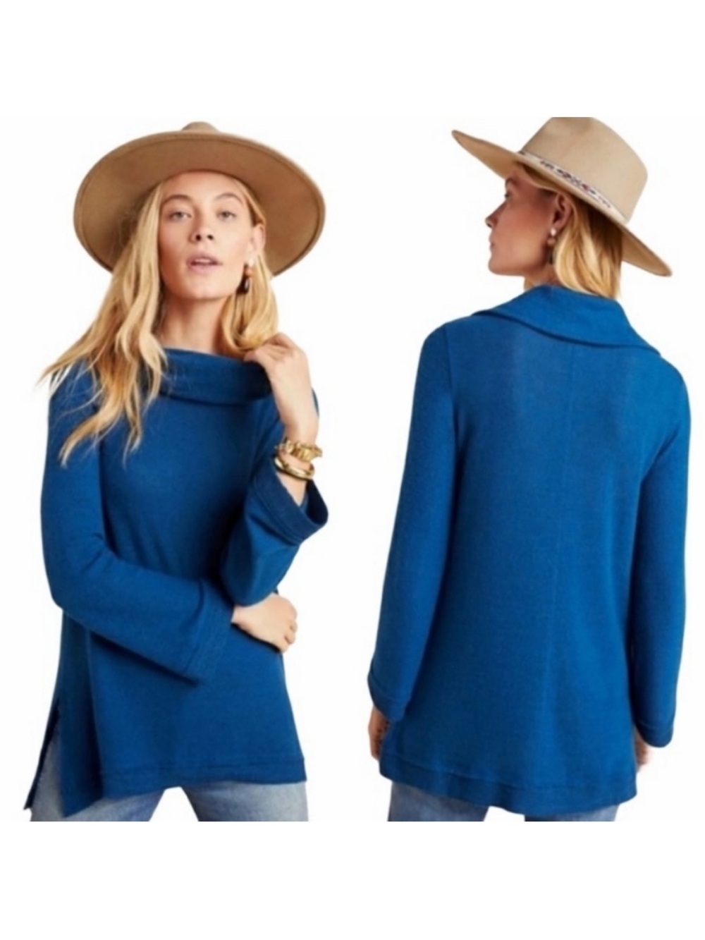 Maeve Anthropologie Blue Risa Hacci
Tunic Cowl Neck Sweater Cozy Women's Small
